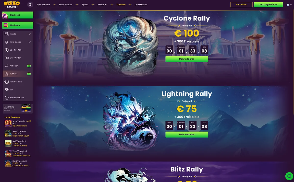 Bizzo Casino Top-Turniere